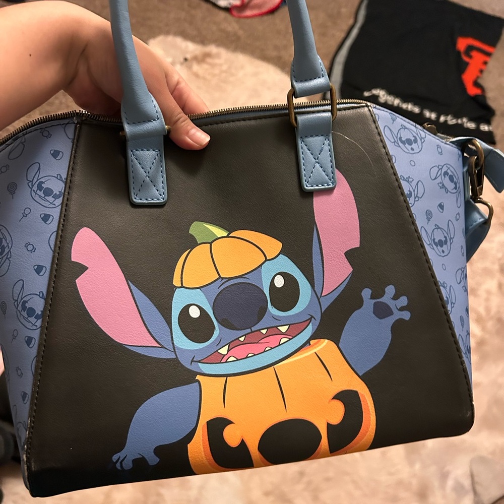 Loungefly Stitch Pumpkin Satchel Bag - Black and Blue